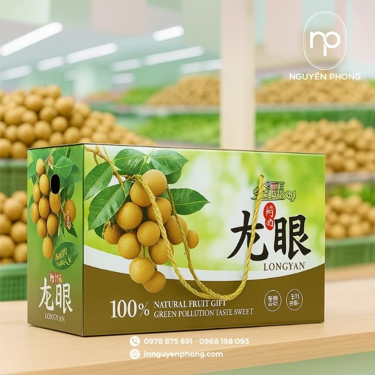 Mẫu thùng carton đựng nhãn thiết kế quai cầm
